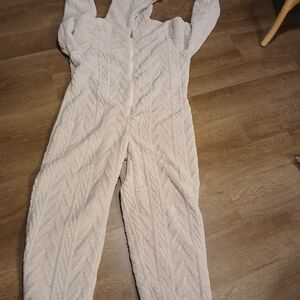 ONESIE SIZE X LG Cream Textured Jumpsuit